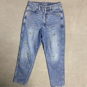 Arizona jean co highest rise curvy fit Womens 11 blue denim floral embroidered